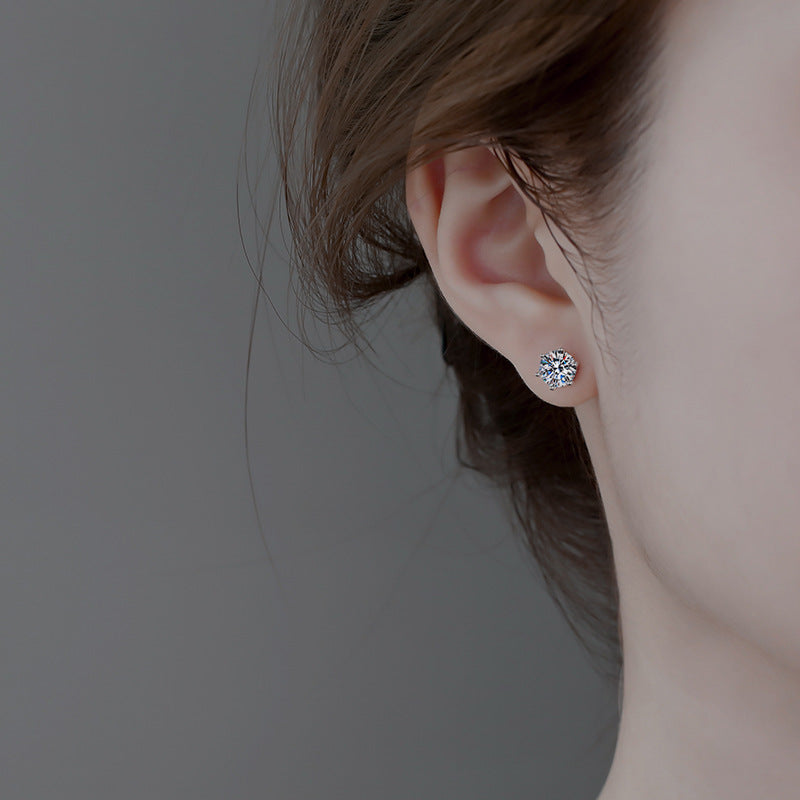 Classic Six-Prong Moissanite Stud Earrings — 925 Sterling Silver