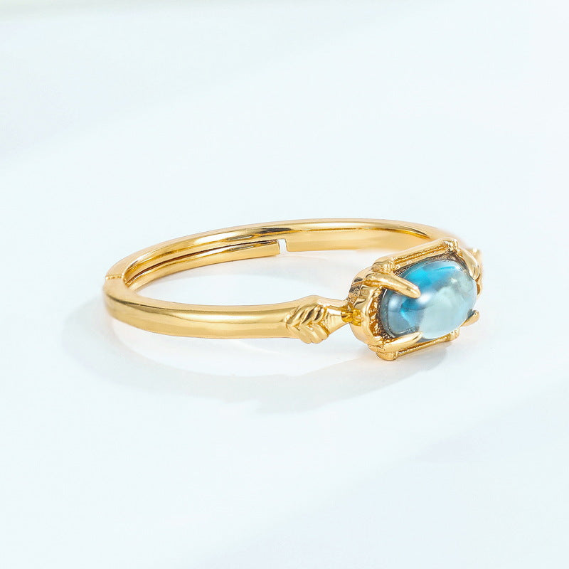 S925 Sterling Silver Gold-Plated Blue Topaz Rectangular Ring
