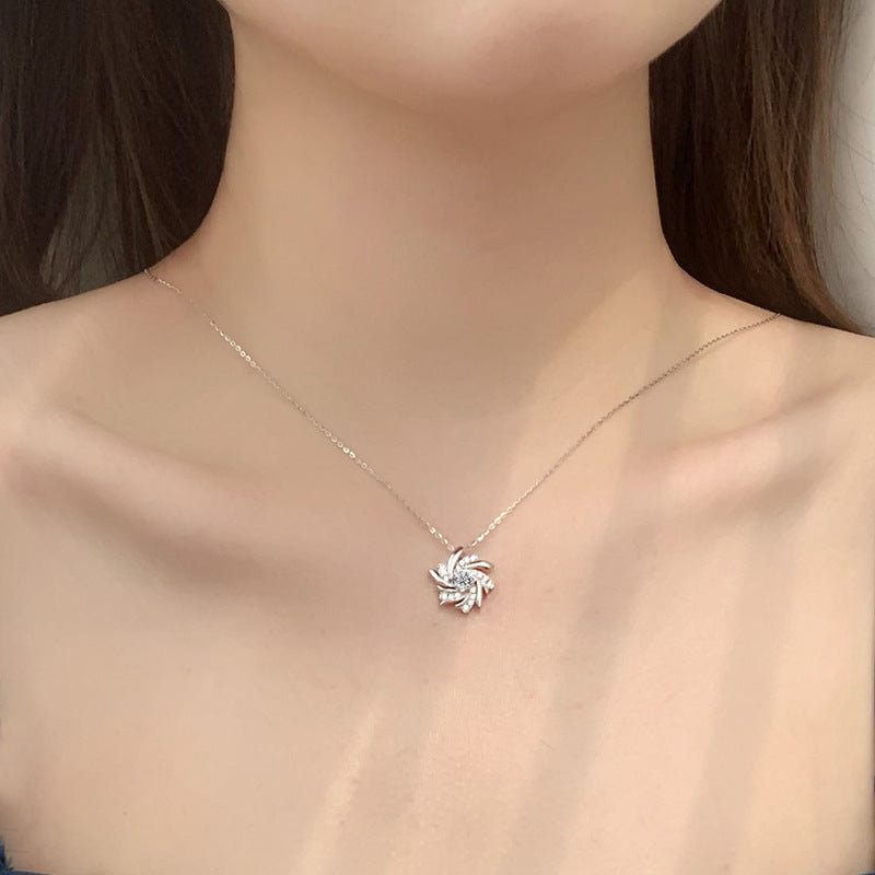 S925 Sterling Silver Moissanite Windmill Necklace