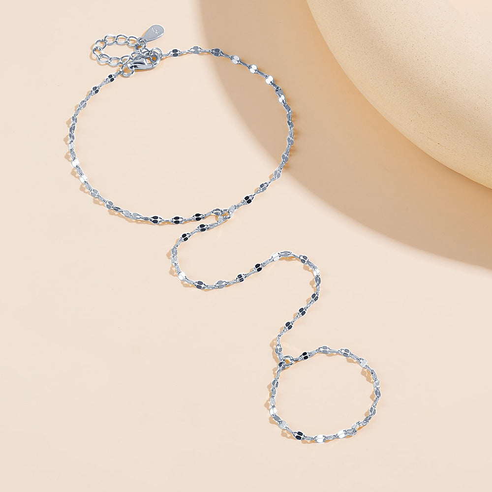 925 Silver Super Shiny Tile Chain Finger Chain Bracelet
