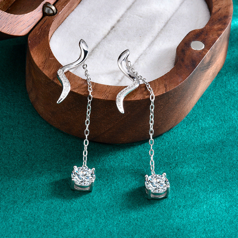 S925 Sterling Silver Moissanite Stud Earrings, High-End Long Tassel Earrings