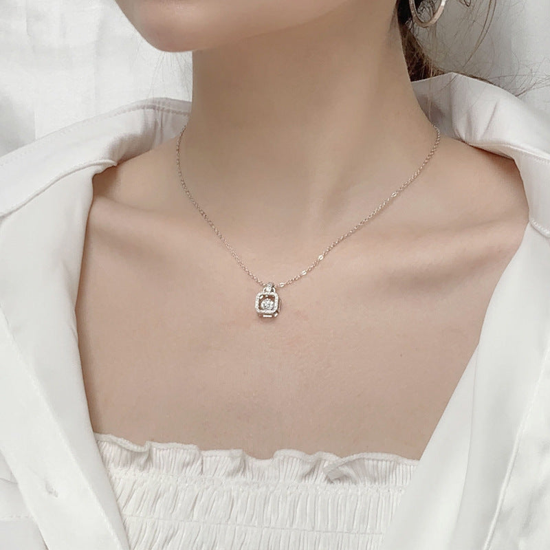 S925 Sterling Silver Moissanite Smart Square Bag Necklace