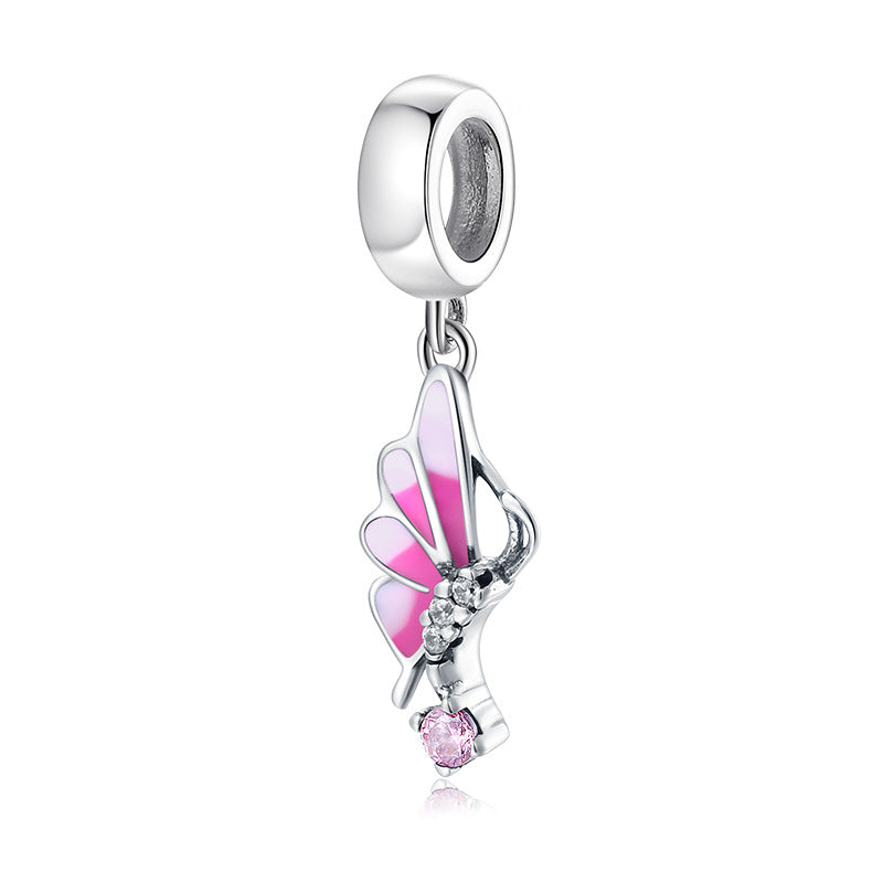 S925 Sterling Silver Pink Butterfly Zircon Pendant