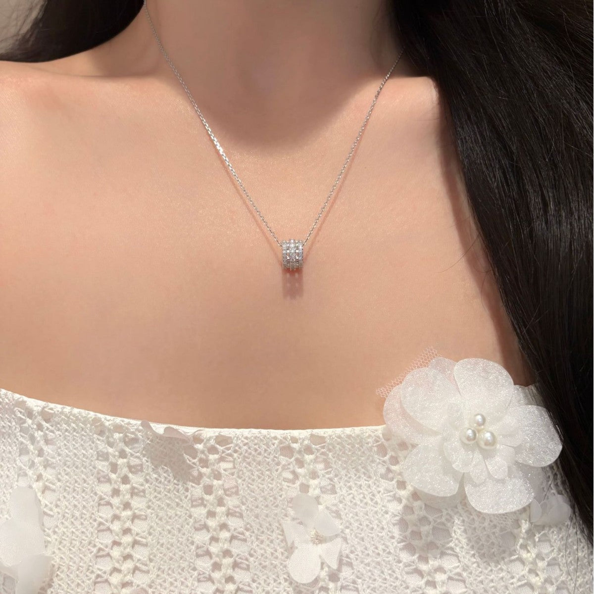 S925 Sterling Silver "Slim-Waist" Moissanite Spinning Bead Pendant Necklace
