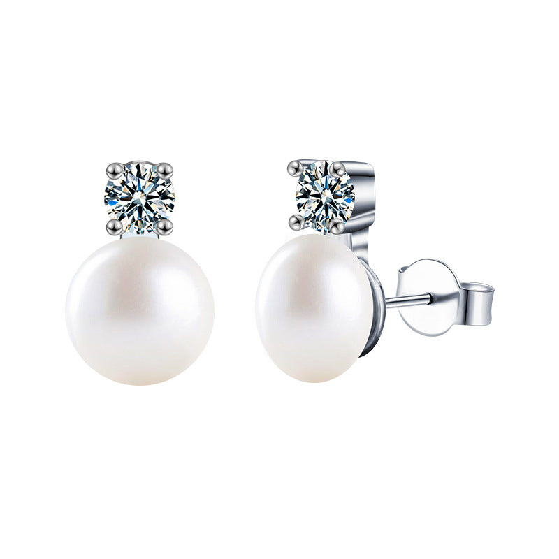 Versatile 925 Sterling Silver Pearl and Moissanite Stud Earrings