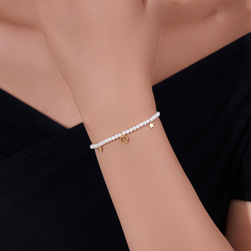 S925 Sterling Silver Gold Plated Pearl Bracelet