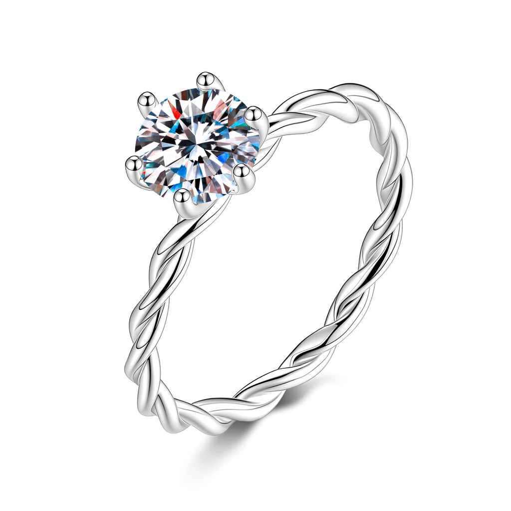 S925 Sterling Silver Twisted-Band Ring with Colorful Moissanite