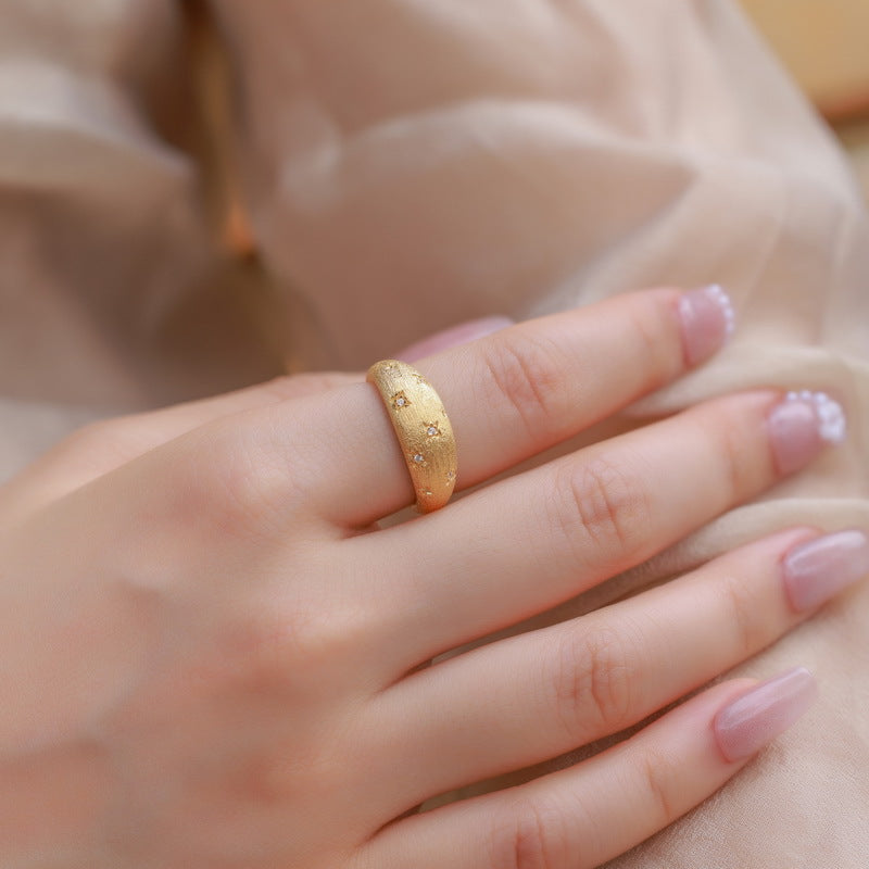 S925 Sterling Silver Gold-Plated Starry Night Zircon Ring