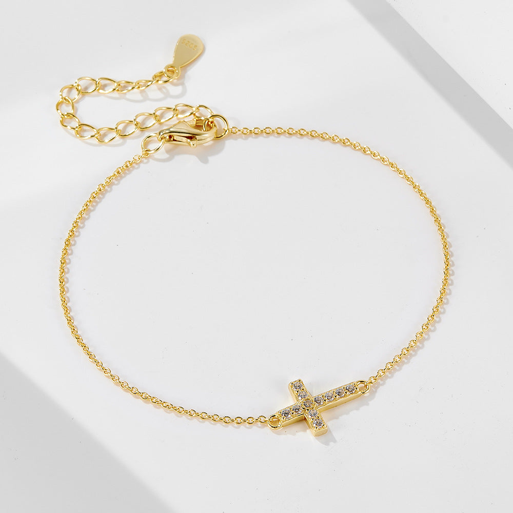 925 Sterling Silver Zircon Inlaid Cross Bracelet