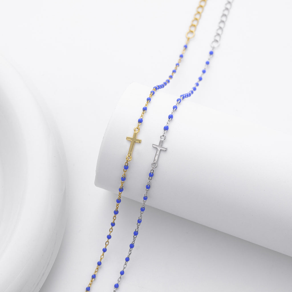 S925 Sterling Silver Cross Bracelet with Colorful Enamel Detail