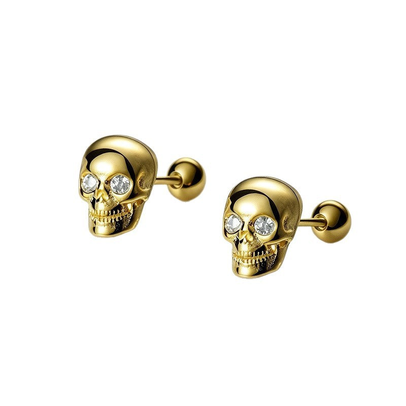 S925 Sterling Silver Halloween Skull Stud Earrings with Micro-set Zirconia