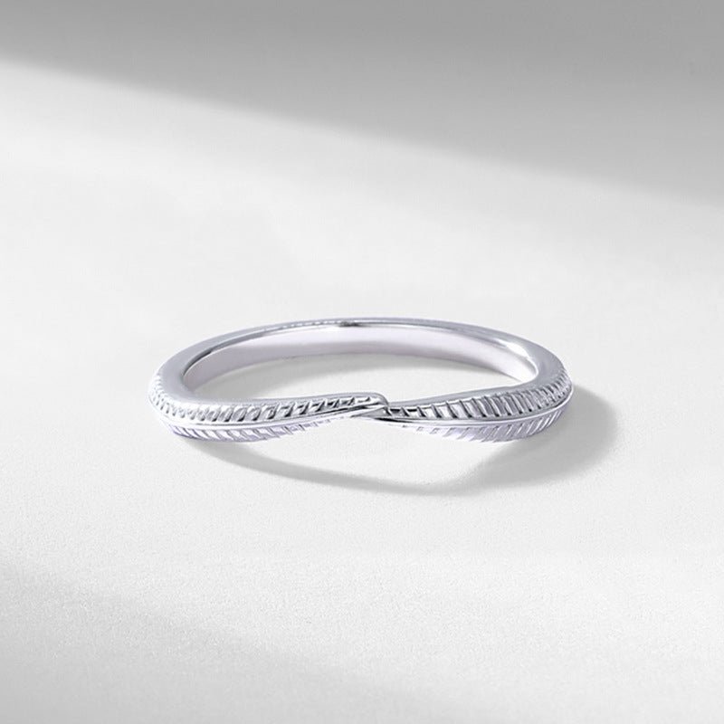 S925 Sterling Silver Feather Double Ring Two-Piece Ring Set