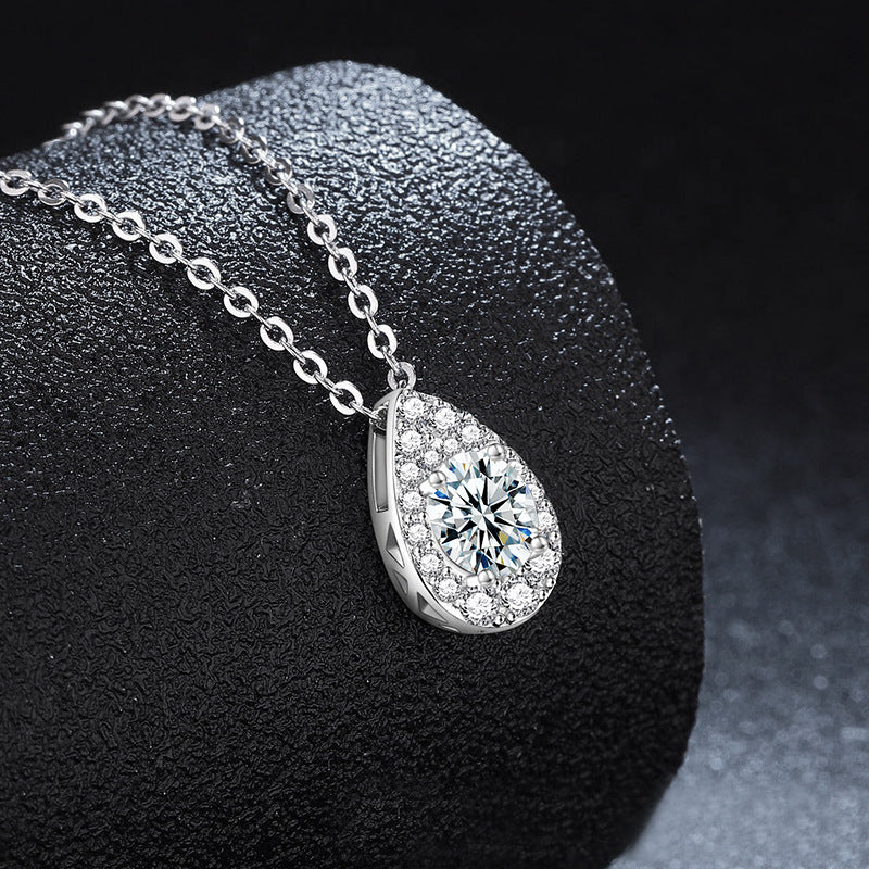 S925 Sterling Silver Water Drop Pendant Moissanite Necklace