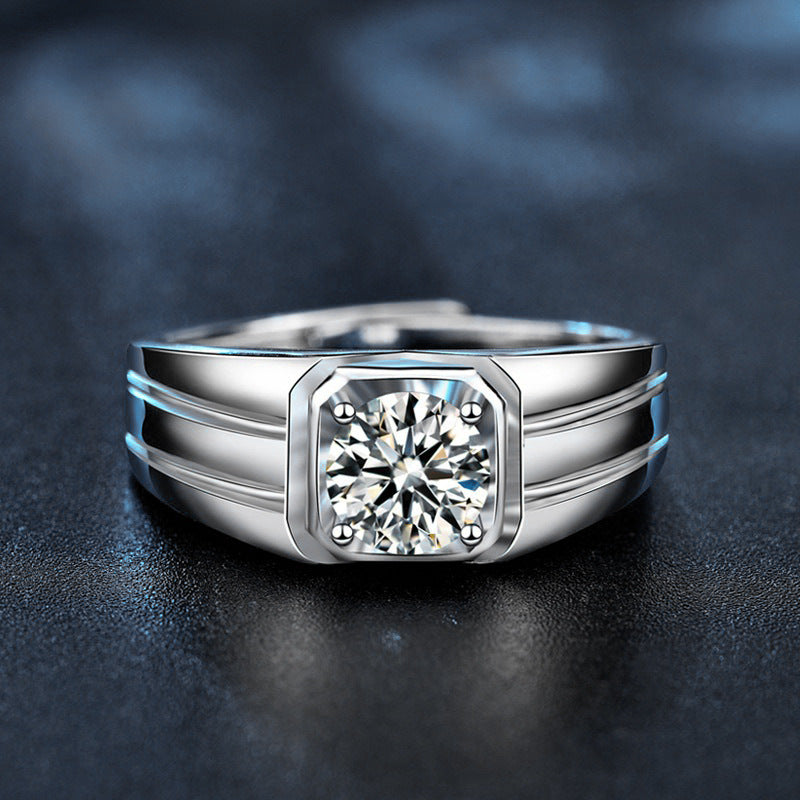 S925 Sterling Silver Men's Simplicity Diamond Moissanite Ring