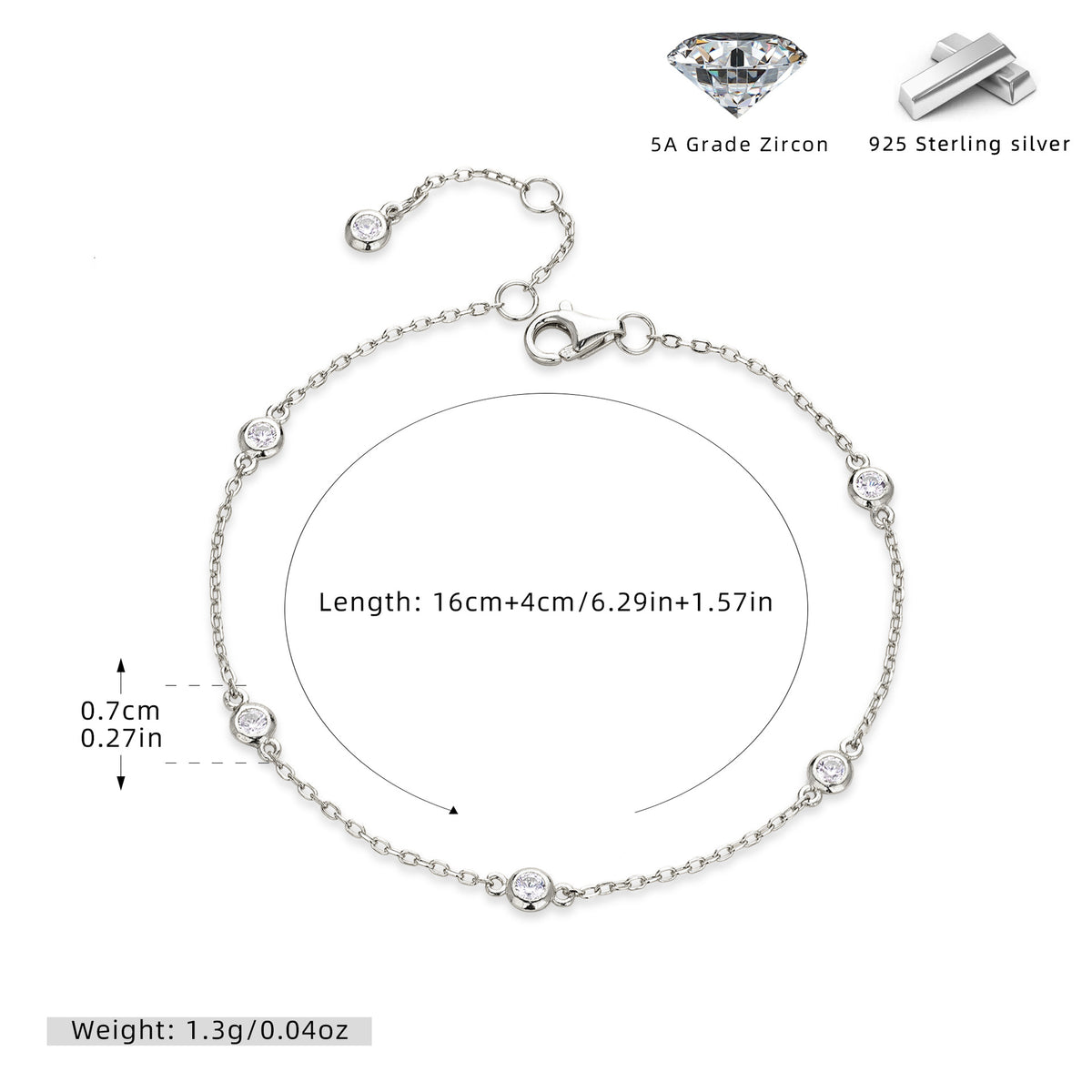 S925 Sterling Silver and Zircon Bracelet
