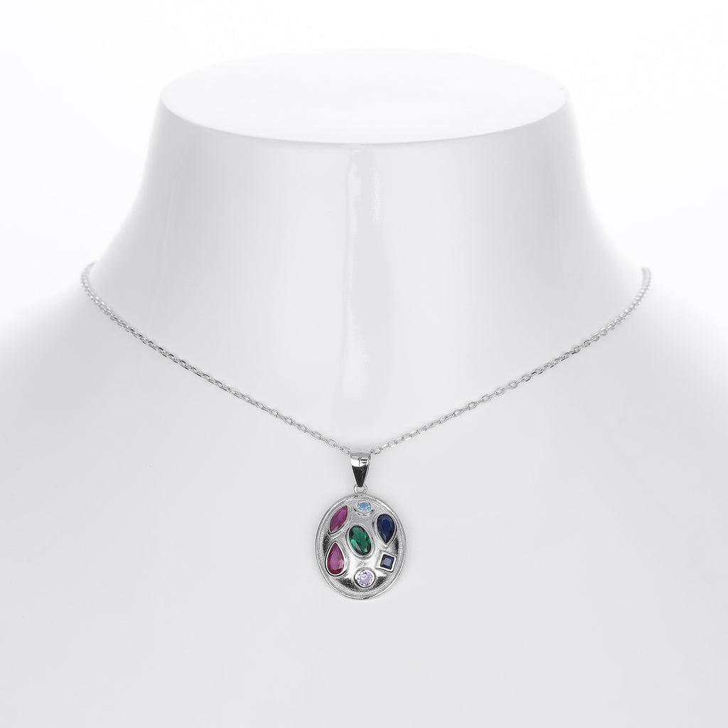 S925 Sterling Silver Color Zirconium Pendant Necklace