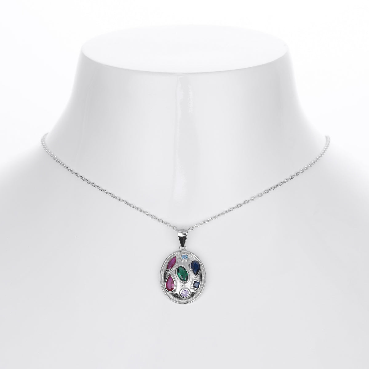 S925 Sterling Silver Color Zirconium Pendant Necklace
