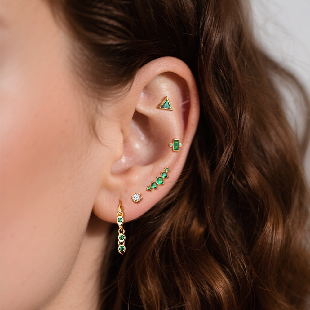 S925 Sterling Silver Geometric Zircon Stud Earrings