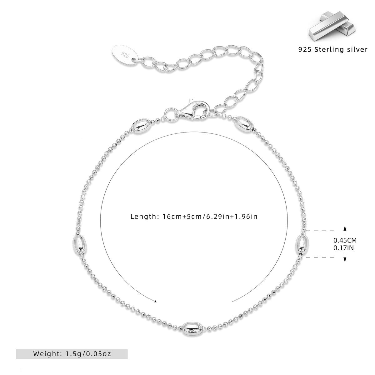 S925 Sterling Silver Tiny Bead Bracelet