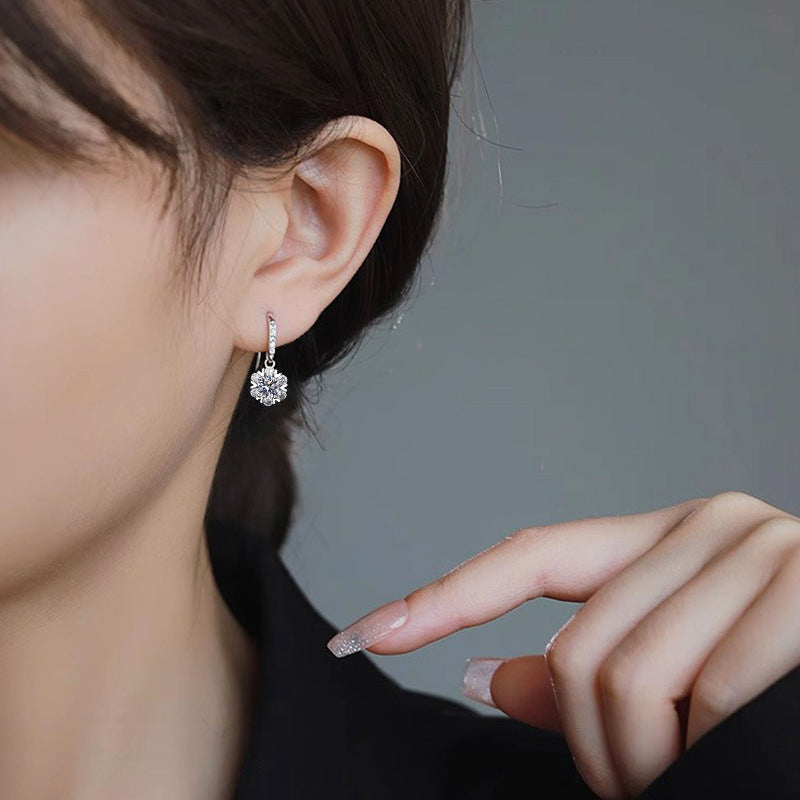 Christmas Earrings: 925 Sterling Silver Snowflake & Moissanite Ear Hooks