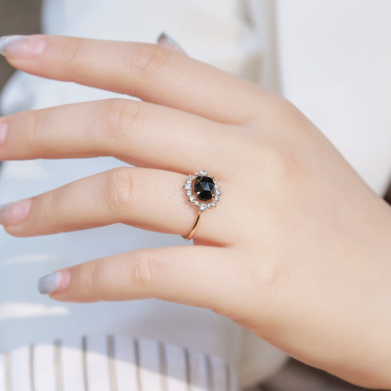 S925 Sterling Silver Gold-Plated Black Onyx Ring