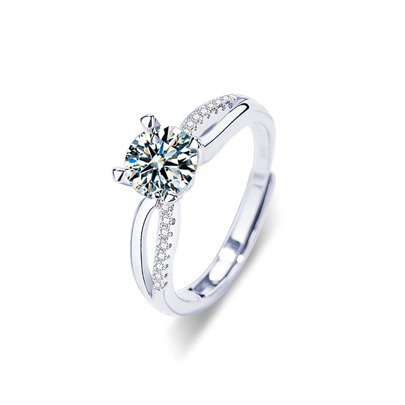 925 Sterling Silver Moissanite Adjustable Couple Rings