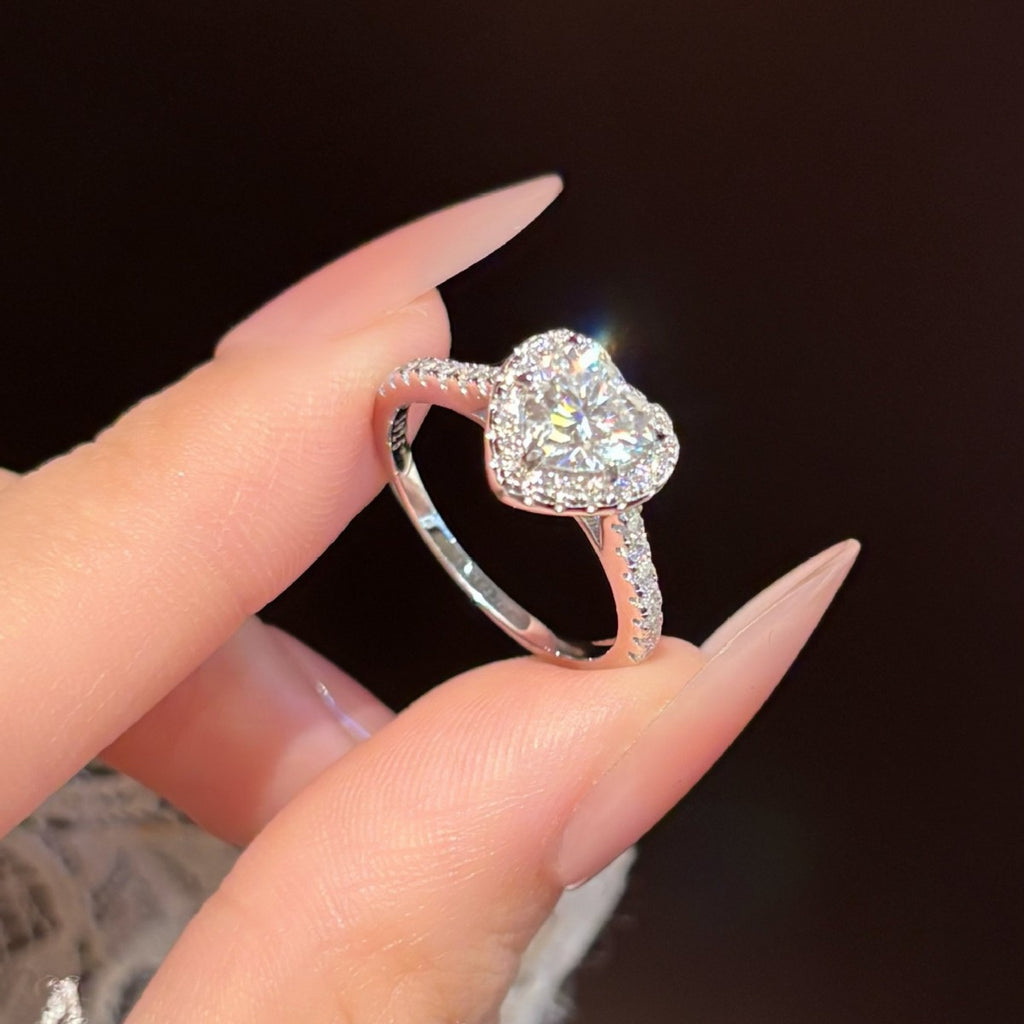 S925 Silver Heart-Shaped Ring with Colored Moissanite