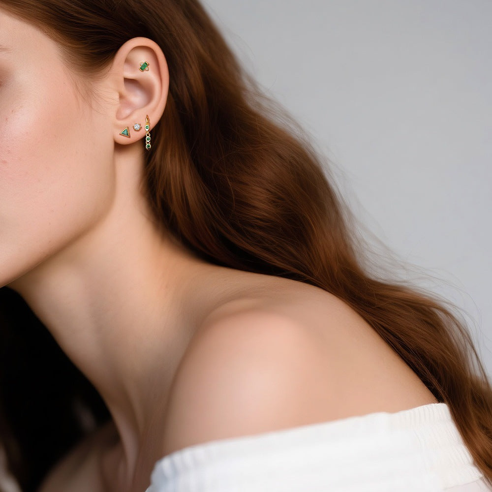 S925 Sterling Silver Geometric Zircon Stud Earrings