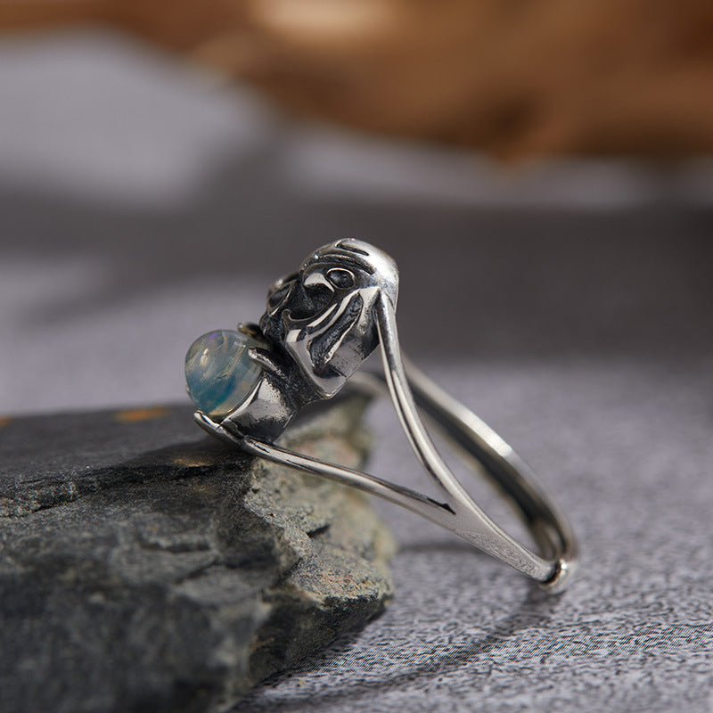 S925 Sterling Silver Halloween Thai Silver Skull Open Ring