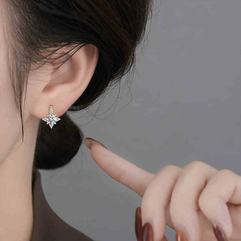 S925 Sterling Silver Moissanite Eight-Pointed Star Earrings