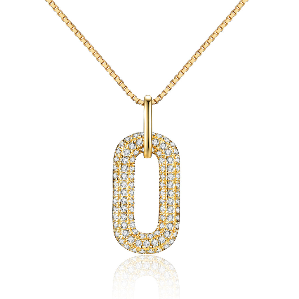 S925 Sterling Silver 18K Gold-Plated Double-Ring Paperclip Moissanite Necklace