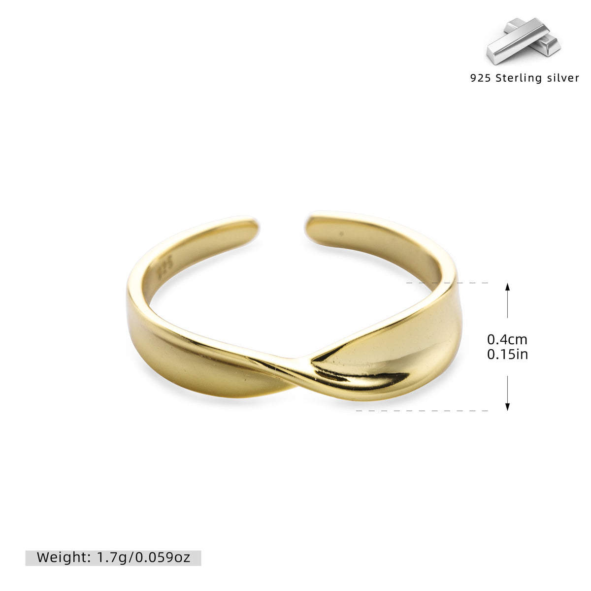Möbius strip S925 sterling silver ring, fashionable and unique minimalist twisted pattern ring