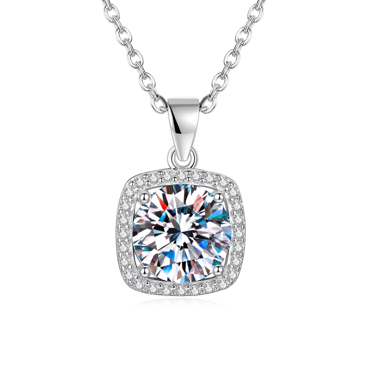 S925 Sterling Silver Small Square Moissanite Pendant Necklace