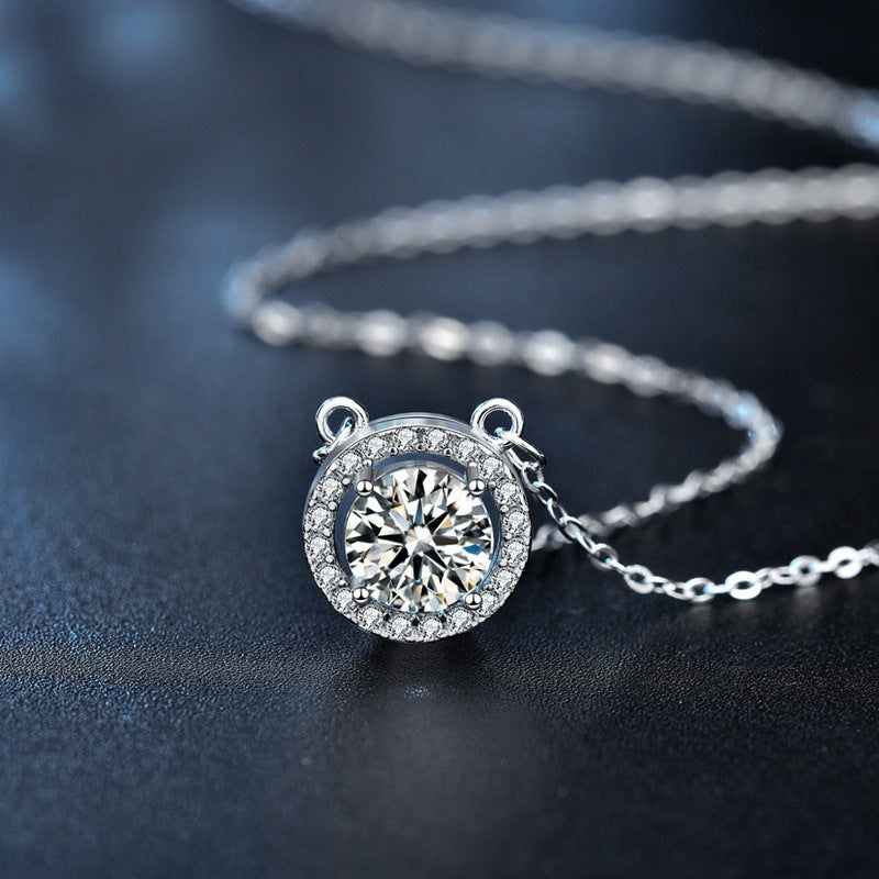 S925 Sterling Silver Moissanite Round Pendant Classic Style Necklace