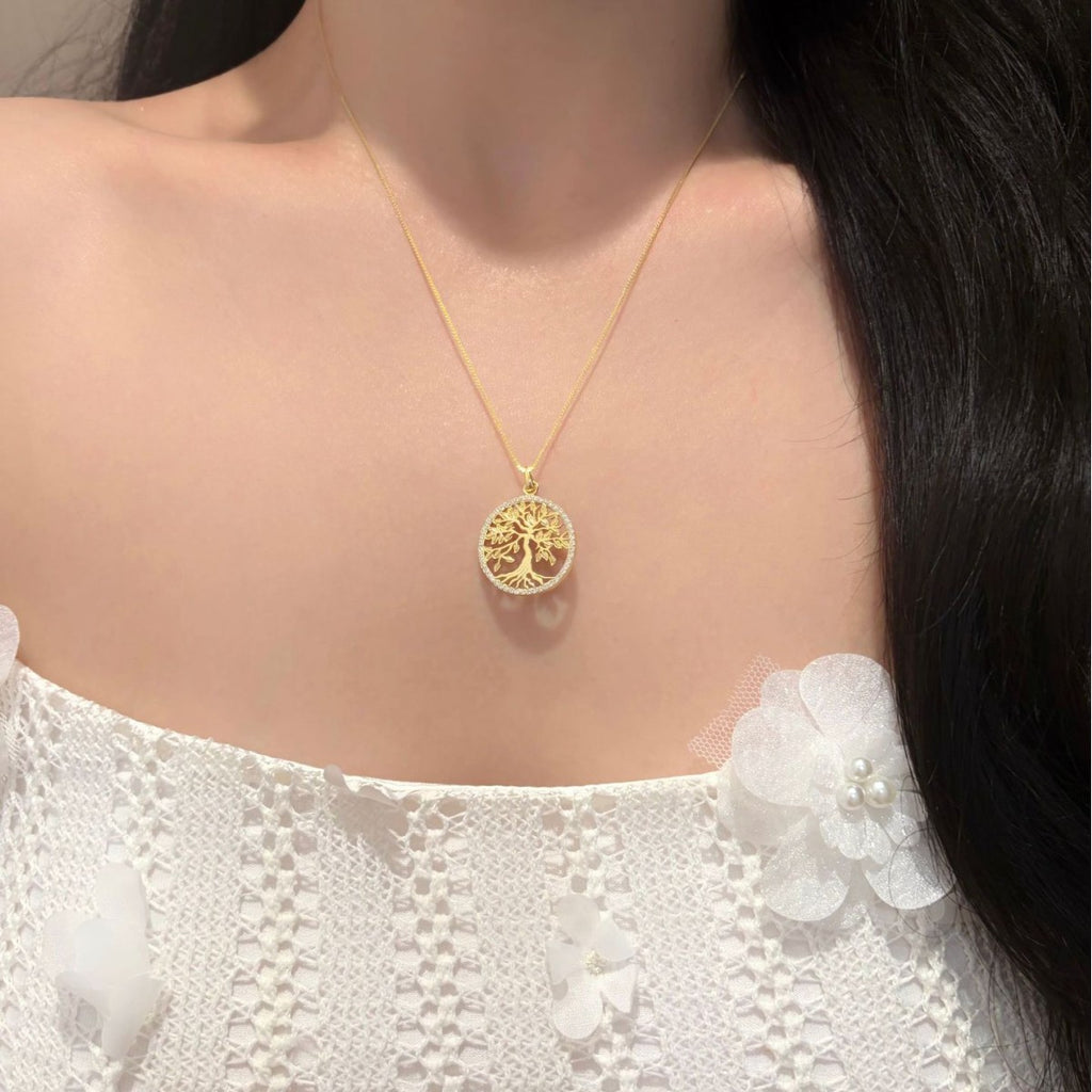 S925 Sterling Silver Openwork Tree of Life Moissanite Pendant Necklace
