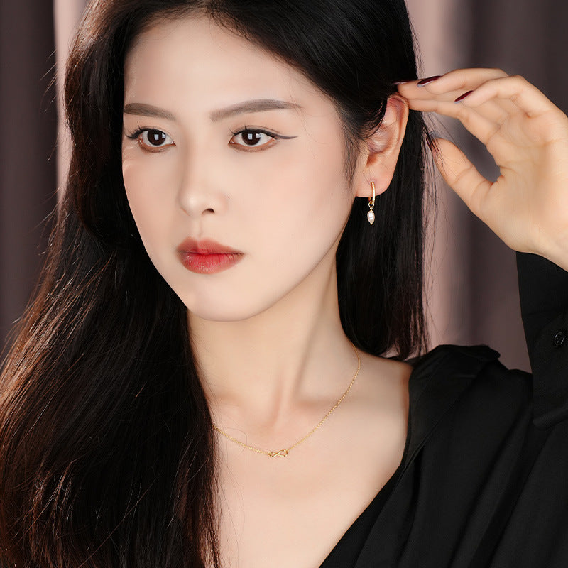 S925 Sterling Silver Pearl Hoop Earrings