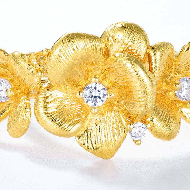 S925 Sterling Silver Gold-Plated Jasmine Flower Zircon Ring
