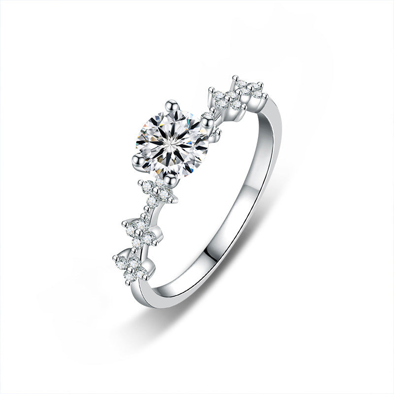 S925 Sterling Silver Moissanite Crown Four Claw Ring