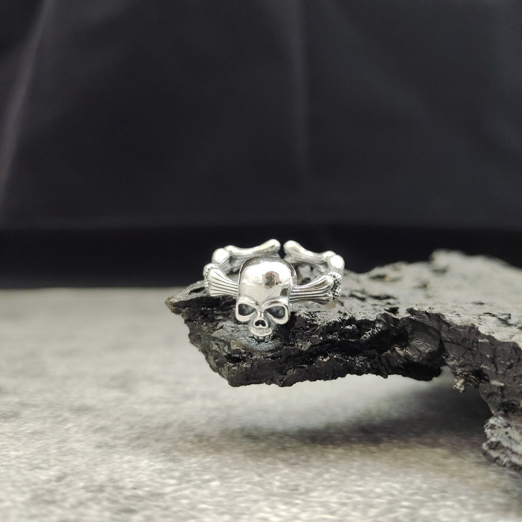 S925 Sterling Silver Halloween Skull Open Ring