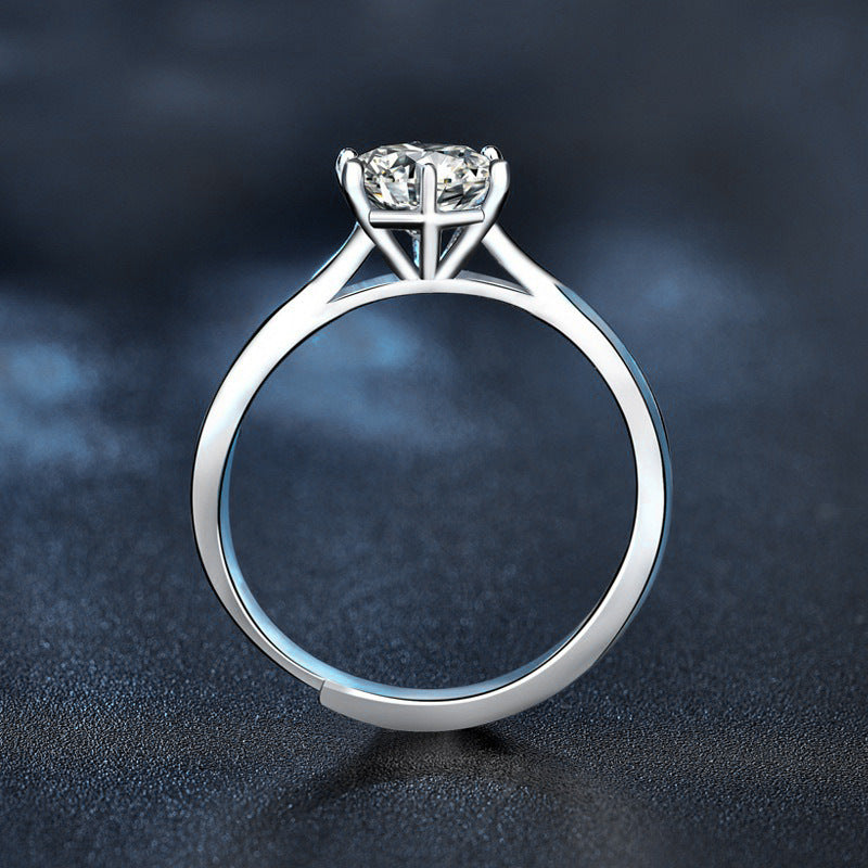 S925 Sterling Silver Six-Prong Moissanite Ring