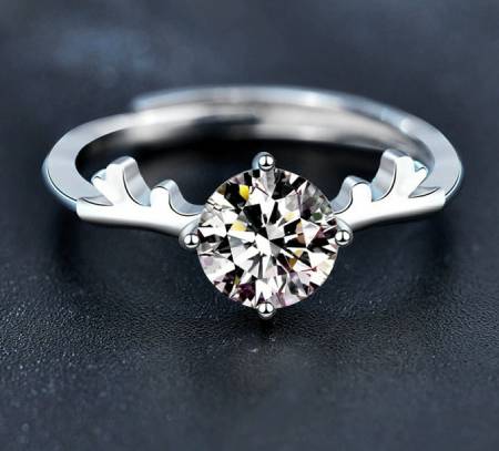 925 Sterling Silver Deer Antler Moissanite Open Ring