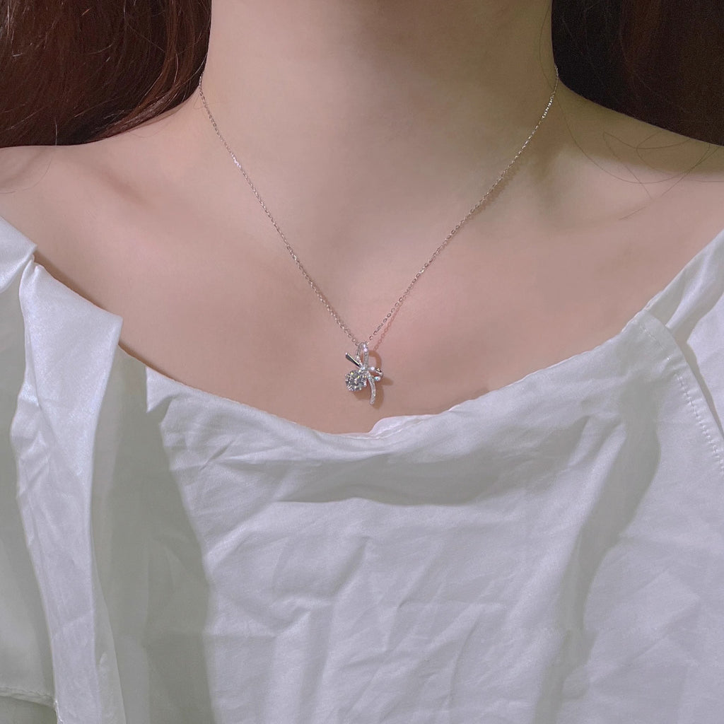 S925 Sterling Silver Bow Moissanite Necklace