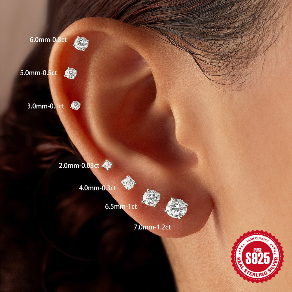 S925 Sterling Silver 4-Prong Flat-Back Moissanite Stud Earring