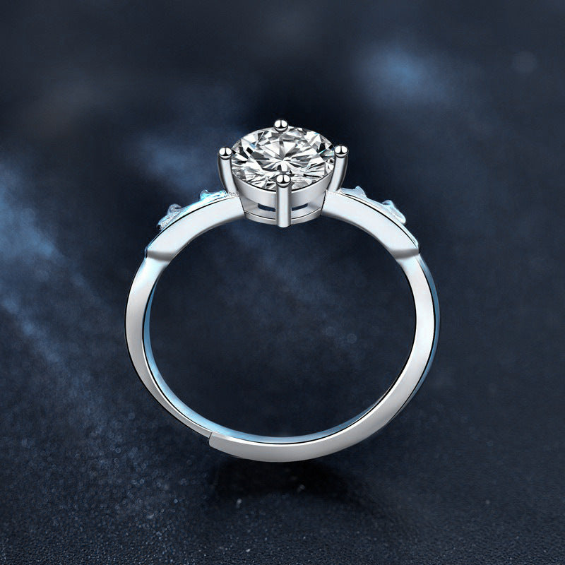 925 Sterling Silver Deer Antler Moissanite Open Ring