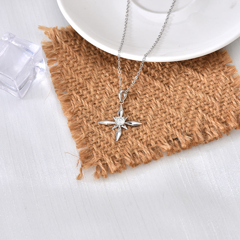 S925 Sterling Silver Moissanite Four Pointed Stars Pendant Necklace