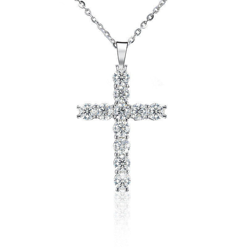 S925 Sterling Silver Moissanite Cross Necklace