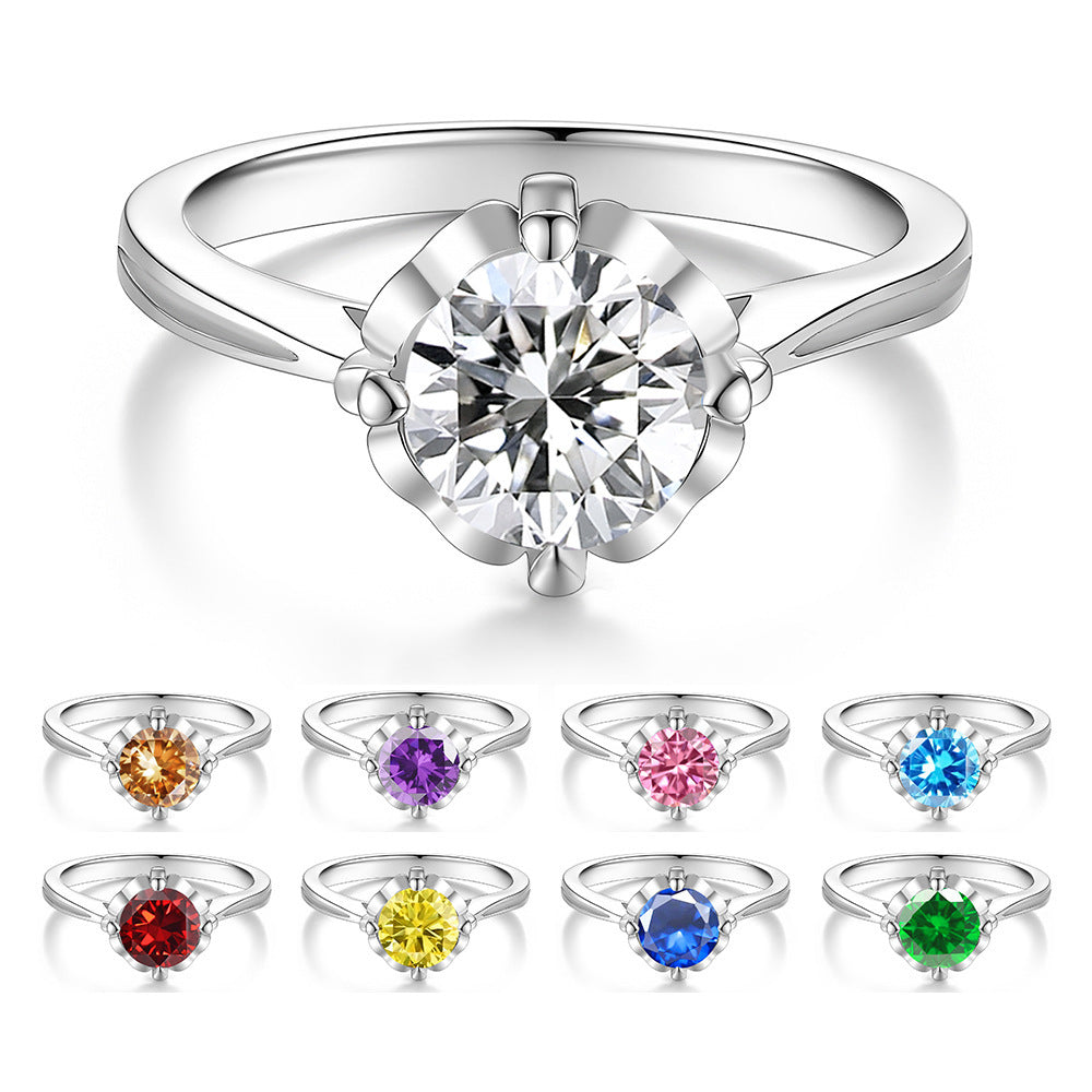 S925 Sterling Silver Floral Ring with Colorful Moissanite