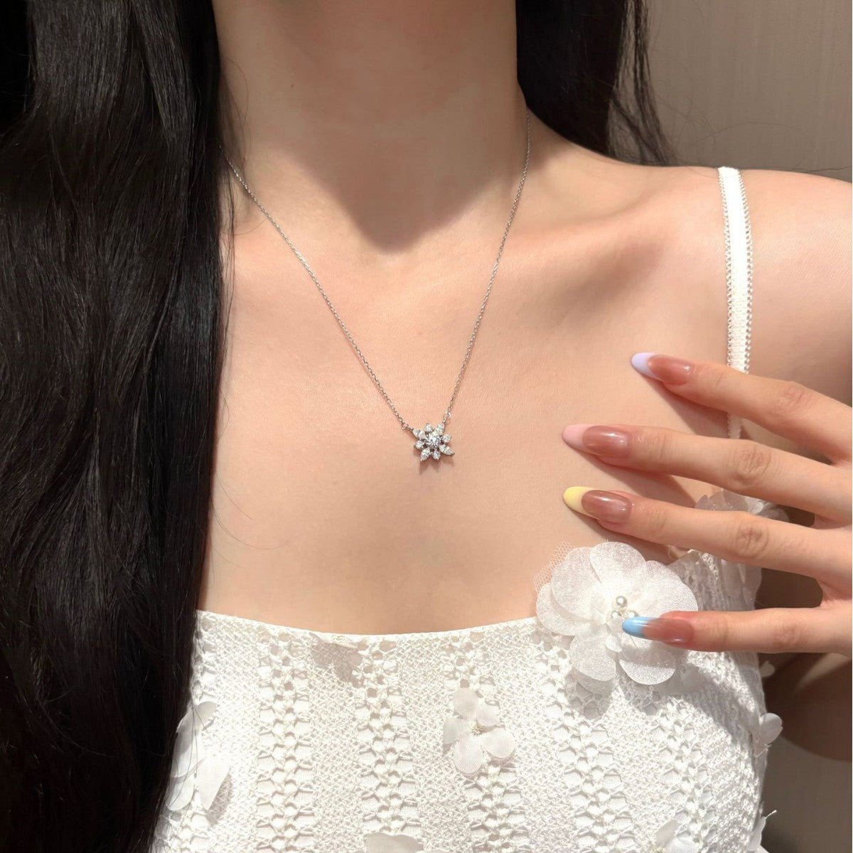 S925 Sterling Silver Moissanite Eight-Pointed Star Snowflake Collarbone Necklace