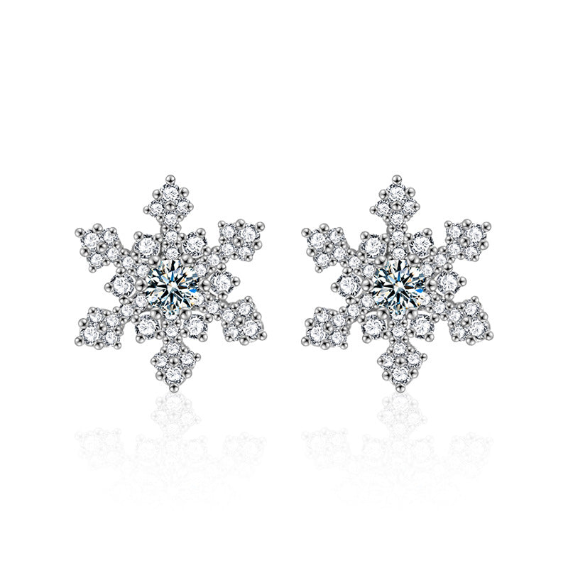 Christmas jewelry- S925 sterling silver moissanite snowflake earrings
