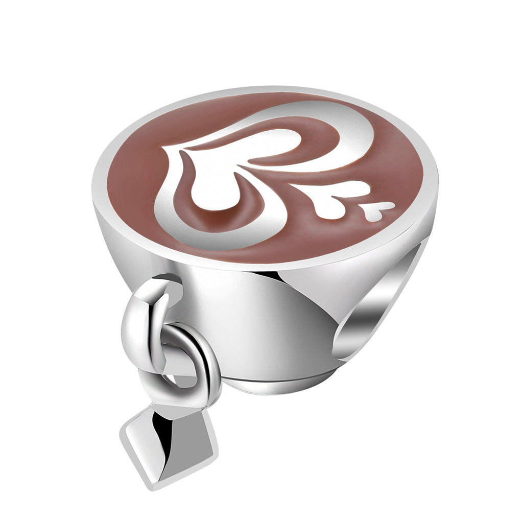 S925 Sterling Silver Latte Art Coffee Bead Pendant